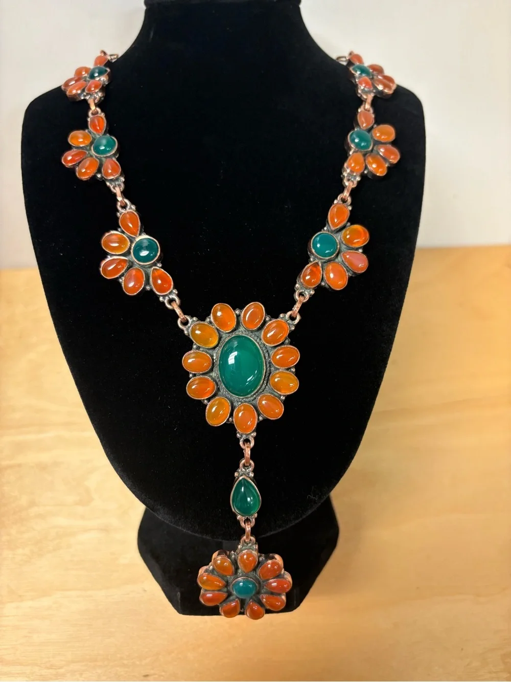 Green & Red Onyx Floral Statement Necklace - Women Jewelry